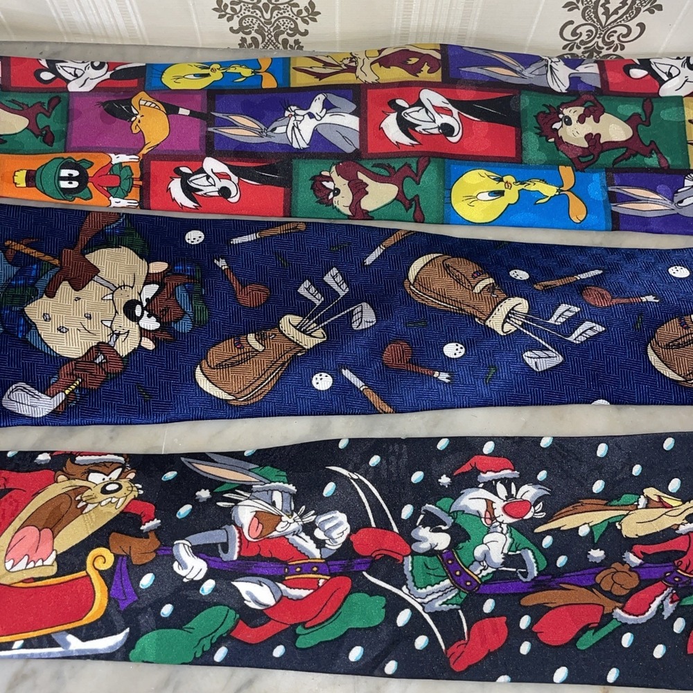 Three Vintage 1990s Looney Tunes Ties | Santa's Reindeer - Golfing - Comic Strip